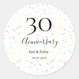 Adesivo Redondo Pontos azuis rosa amarelos 30º nome do aniversário