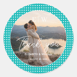 Adesivo Redondo Pontos Brancos Polka em Teal – Cl de Casamento Per