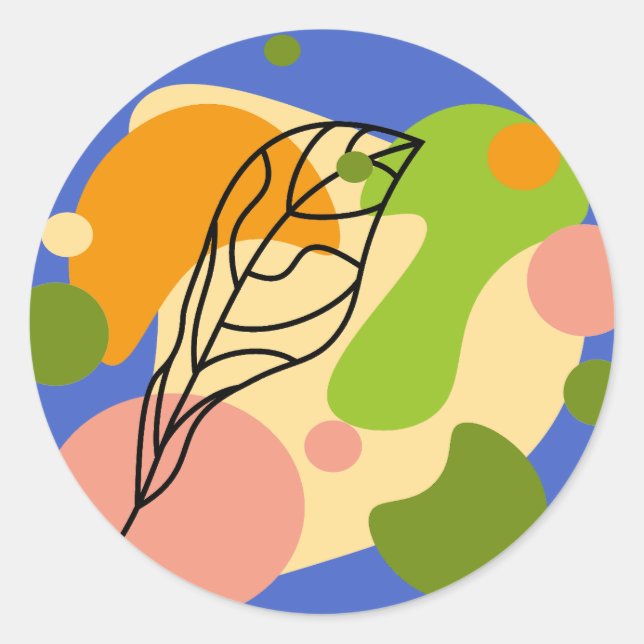 Adesivo Redondo Pontos de abstrato interessantes com folhas (Frente)