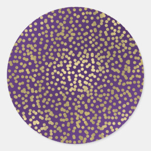 Adesivo Redondo Pontos de Confete Dourado Roxo Festa Glamour Chic 
