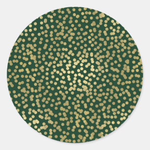 Adesivo Redondo Pontos de Confete Verde Escuro e Dourado Elegante 