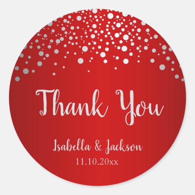 Adesivo Redondo Pontos de Confetti Vermelho e Prata Escuros (Frente)