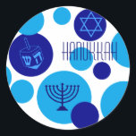 Adesivo Redondo Pontos de Hanukkah Azuis Retroativos<br><div class="desc">A bolha azul retro Chanucá tem um adesivo.</div>