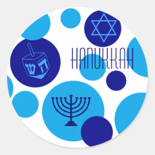 Adesivo Redondo Pontos de Hanukkah Azuis Retroativos