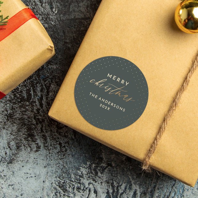 Adesivo Redondo Pontos de Natal Verde Escuro e Dourado Feliz Natal (Criador carregado)