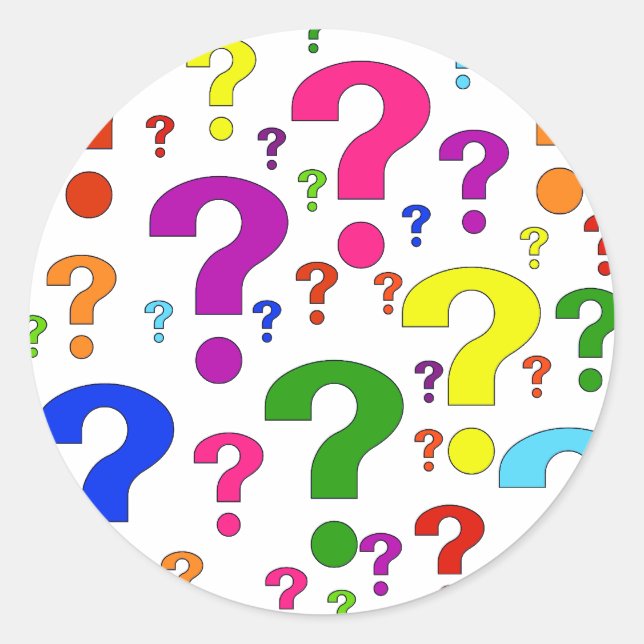 Adesivo Redondo Pontos de Pergunta Arco-Íris (Frente)