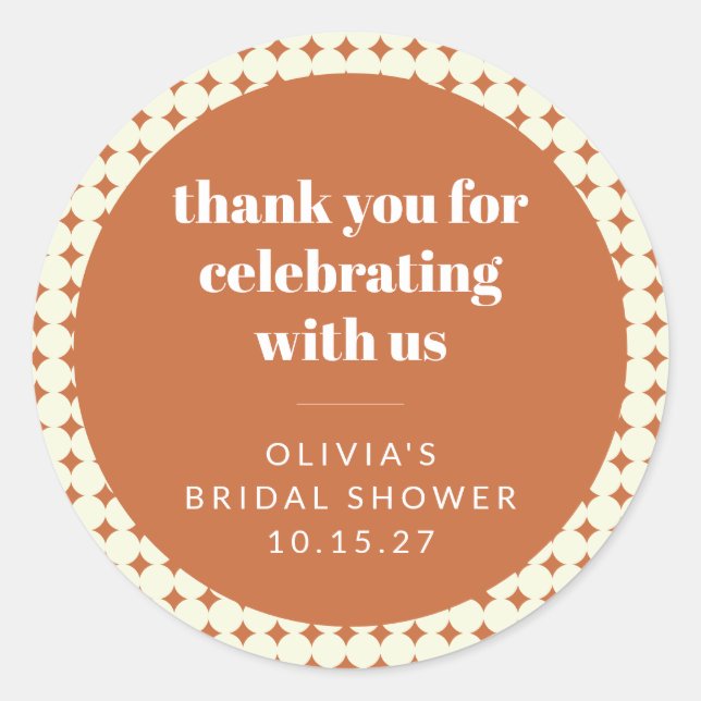 Adesivo Redondo Pontos de Terracota Moderna Casamento Personalizad (Frente)