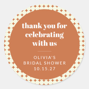 Adesivo Redondo Pontos Modernos de Terracota Chá de Noiva Obrigado