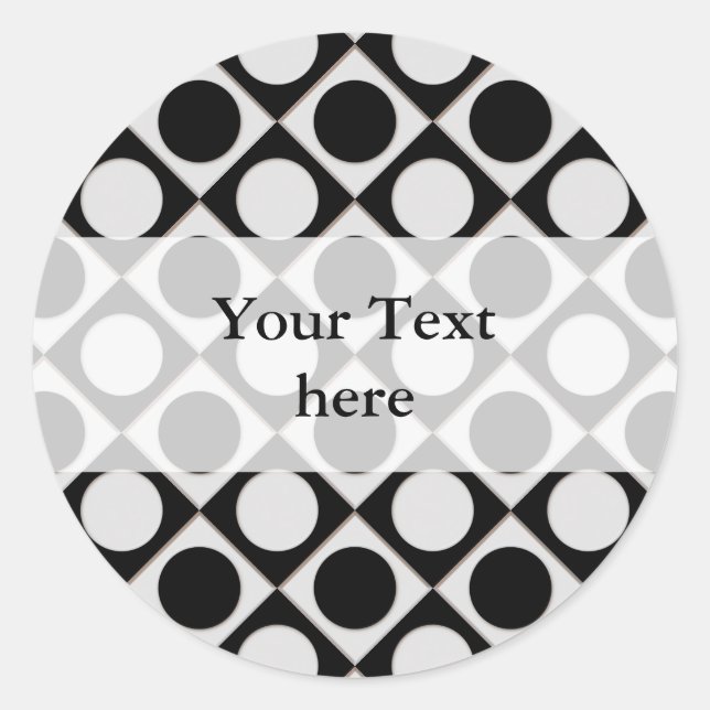 Adesivo Redondo Pontos & quadrados / branco preto + suas ideias (Frente)
