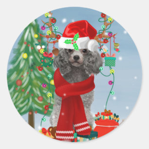 Adesivo Redondo Poodle Christmas