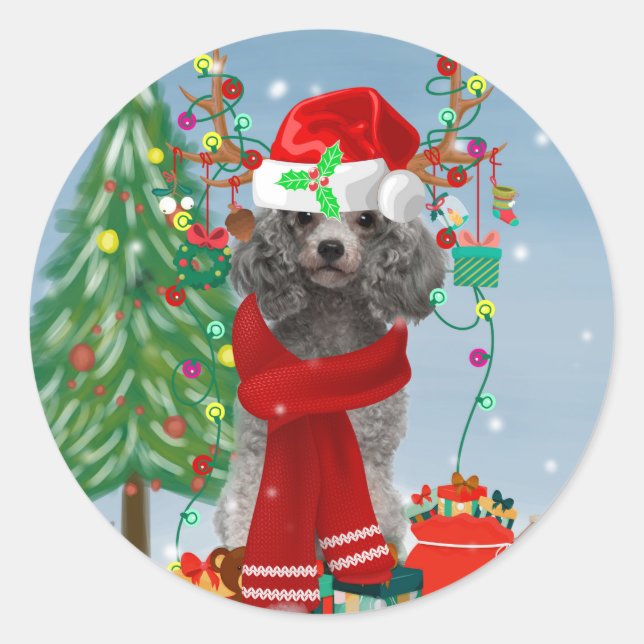 Adesivo Redondo Poodle Christmas (Frente)