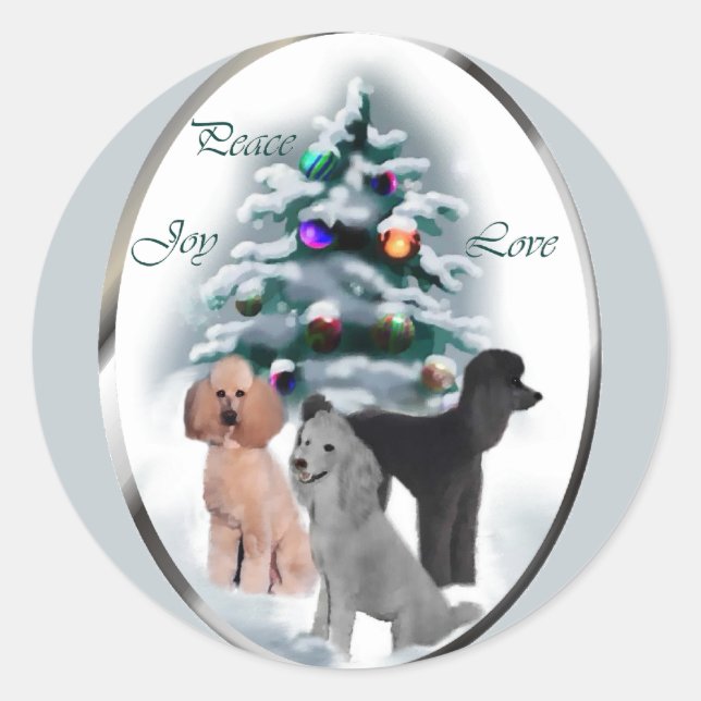 Adesivo Redondo Poodle Christmas Gifts (Frente)