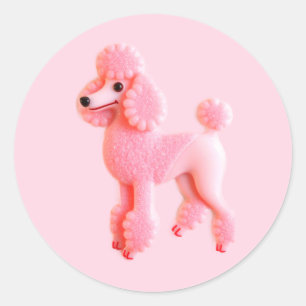 Adesivo Redondo Poodle Cor-de-Rosa