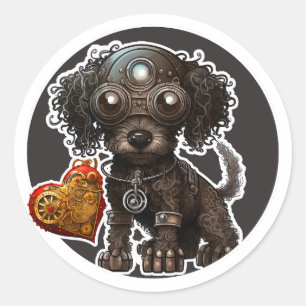 Adesivo Redondo Poodle Dog