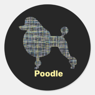 Adesivo Redondo Poodle Dog Yellow & Blue Grid