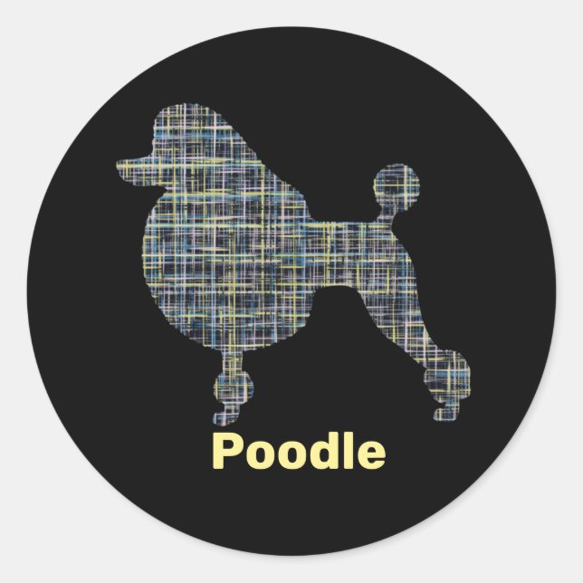 Adesivo Redondo Poodle Dog Yellow & Blue Grid (Frente)