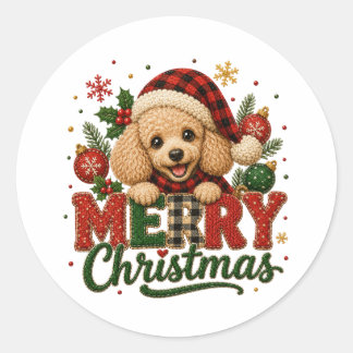 Adesivo Redondo Poodle Fofo Feliz Natal