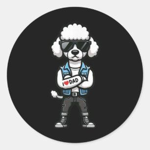 Adesivo Redondo Poodle I Love Pai Engraçado Tatuagem De Cachorro