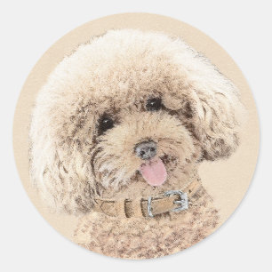 Adesivo Redondo Poodle Miniature Toy Apricot Cream Brown Dog Art