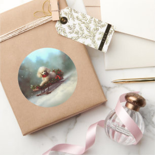 Adesivo Redondo Poodle Natal neve inverno