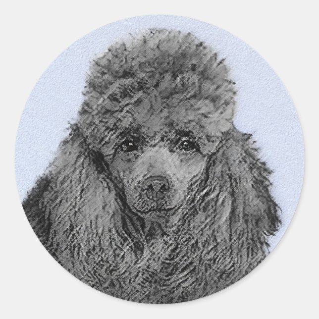 Adesivo Redondo Poodle Painting Miniature Toy Black (Frente)