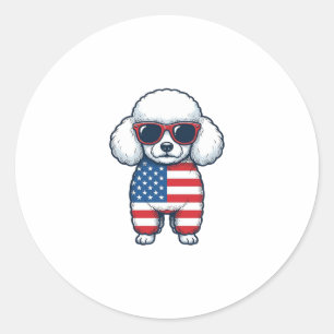 Adesivo Redondo Poodle Patriótico de Óculos de Sol Desenho Vetoria