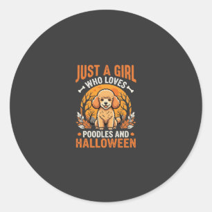 Adesivo Redondo Poodles Halloween Menina Amante de Cachorro Design