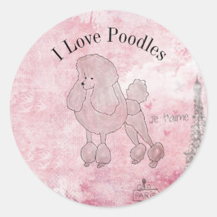 Adesivo Redondo Poodles I Love Pink