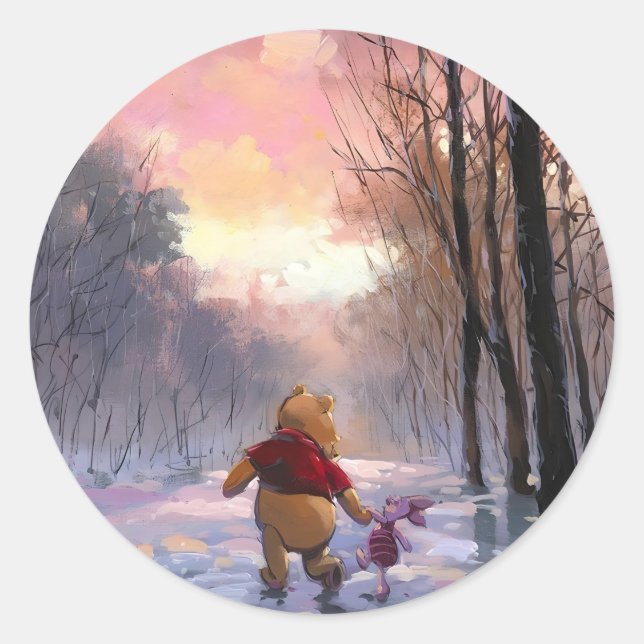 Adesivo Redondo Pooh e piglet Winter (Frente)