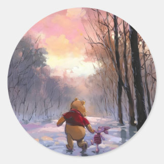 Adesivo Redondo Pooh e piglet Winter