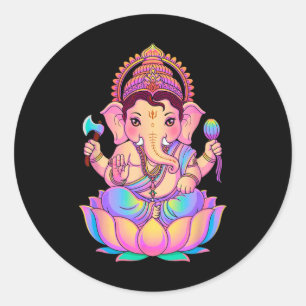 Adesivo Redondo Pooja Ganesha Hindu Elefante Deus Índia Meditação 