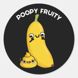 Adesivo Redondo Poopy Fruity Fruta Engraçada Banana Pun Dark BG