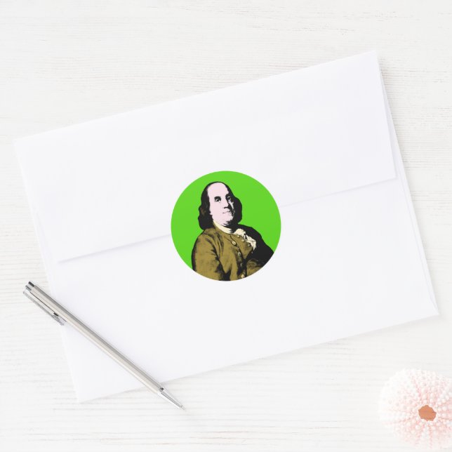 Adesivo Redondo Pop Art Ben Franklin (Envelope)