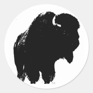 Adesivo Redondo Pop Art Buffalo Bison Silhouette
