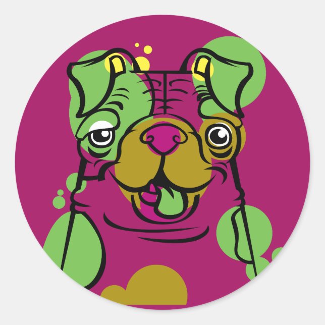 Adesivo Redondo Pop Art Bulldog (Frente)