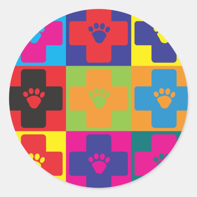 Adesivo Redondo Pop art da medicina veterinária (Frente)