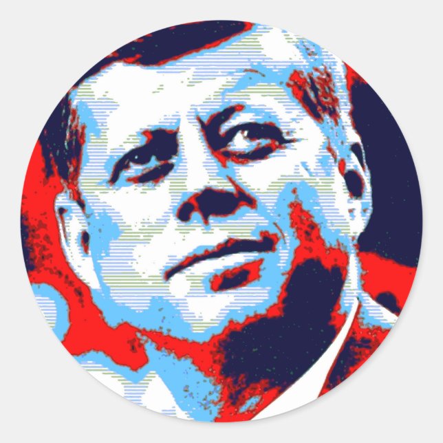 Adesivo Redondo Pop Art JFK John F. Kennedy Red Blue (Frente)