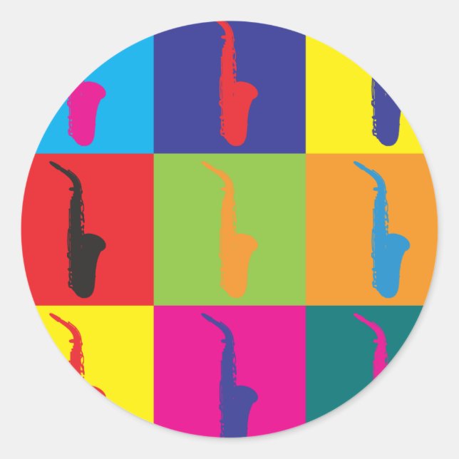 Adesivo Redondo Pop Art saxofone (Frente)