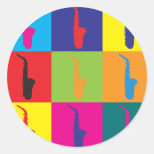 Adesivo Redondo Pop Art saxofone