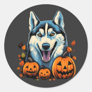 Adesivo Redondo Pop Art Sorridente Cachorro Rouco com Pumpkins Hal