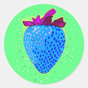 Adesivo Redondo Pop Art Strawberry Blue