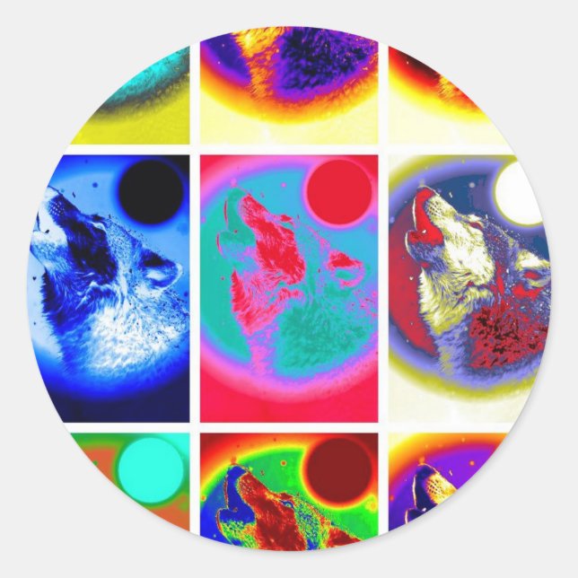 Adesivo Redondo Pop Art Wolf (Frente)