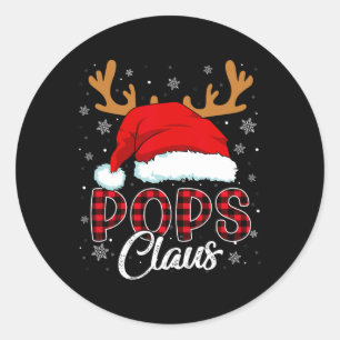 Adesivo Redondo Pop Claus Santa Hat Reindeer Xadrez Vermelha Corre