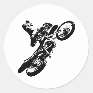 Adesivo Redondo Pop de Arte Branca Negra Motocross Motorcyesporte