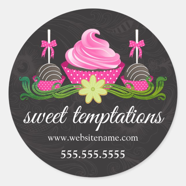 Adesivo Redondo Pop de bolachas e Cupcakes (Frente)