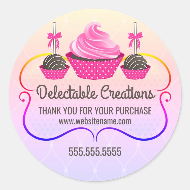 Adesivo Redondo Pop De Bolo cupcake Arco-Íris Dessert Caixas (Frente)