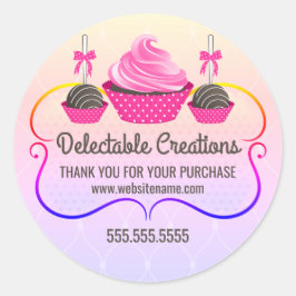 Adesivo Redondo Pop De Bolo cupcake Arco-Íris Dessert Caixas