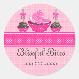 Adesivo Redondo Pop de bolos de Cupcake elegantes
