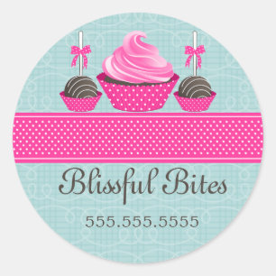 Adesivo Redondo Pop de bolos de Cupcake elegantes