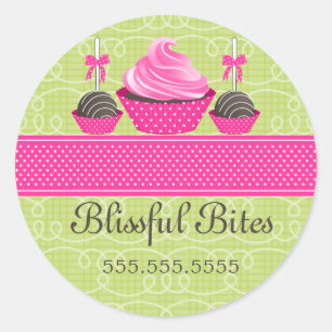 Adesivo Redondo Pop de bolos de Cupcake elegantes